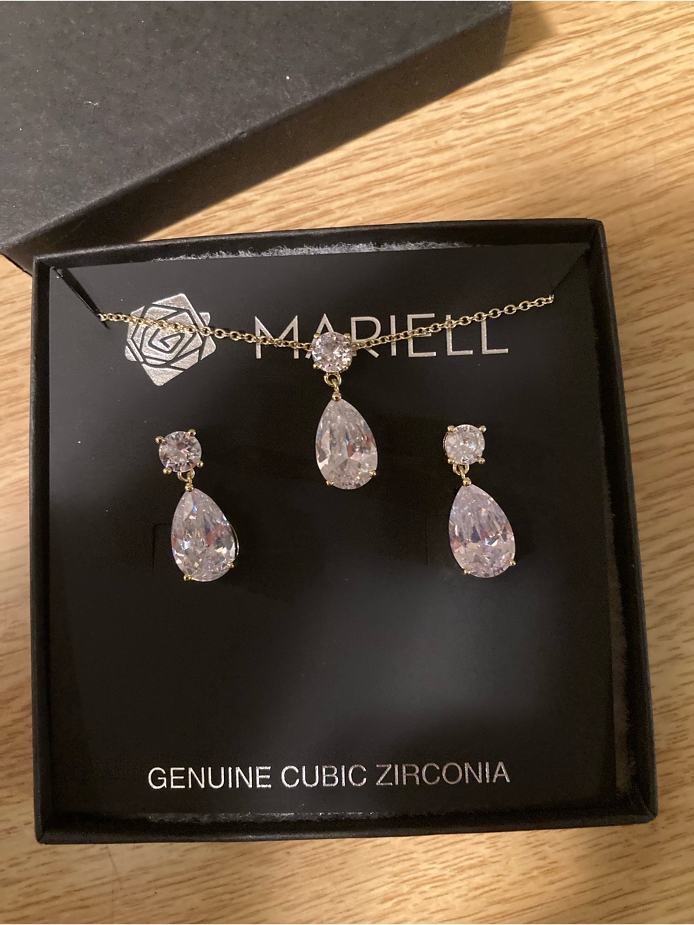 Marriell Gold-Tone Teardrop Clear Cubic Zirconia Necklace and Earring Set